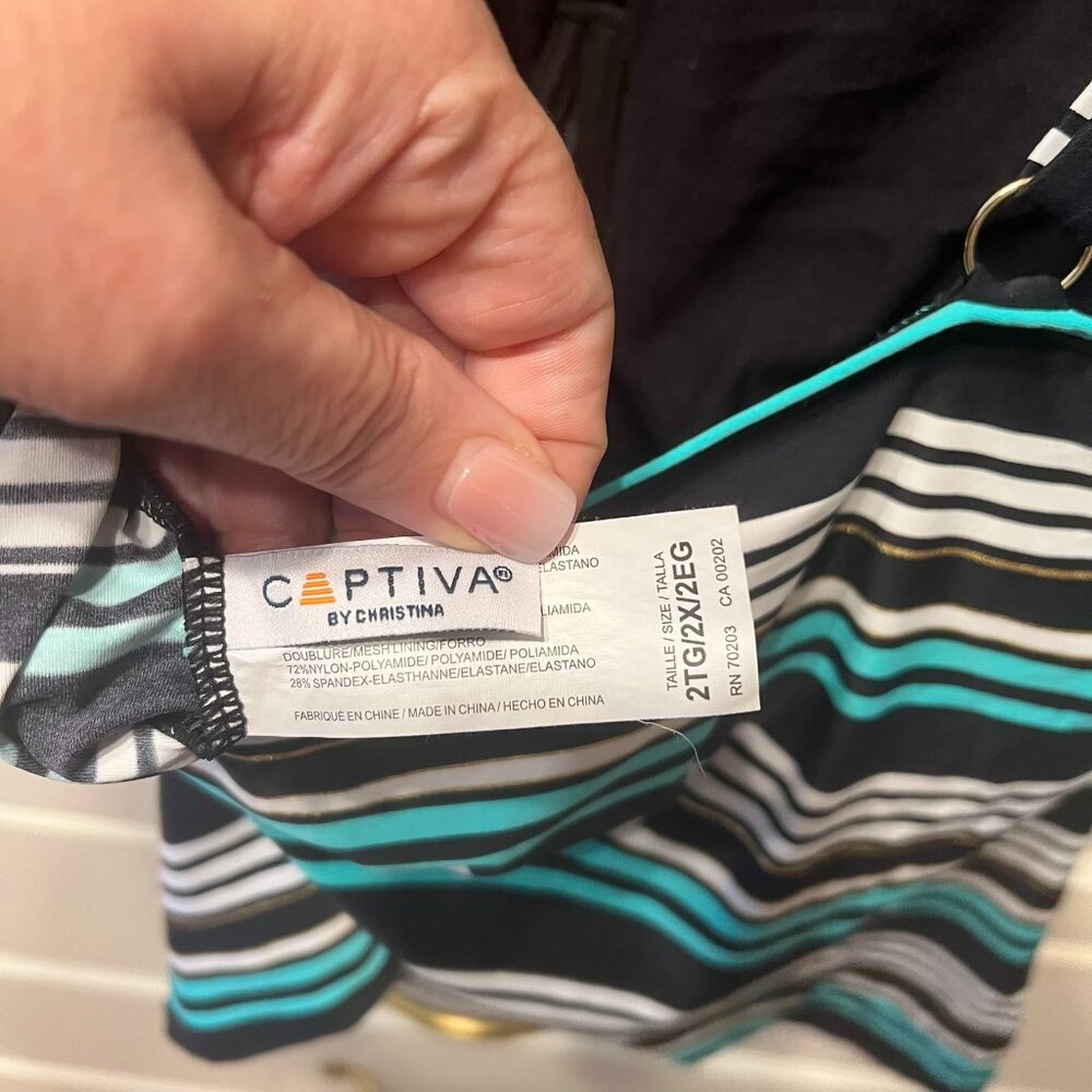 CAPTIVA‎ by CHRISTINA Turquoise Stripe Resort Tankini Top (Size 2X) - Picture 6 of 11